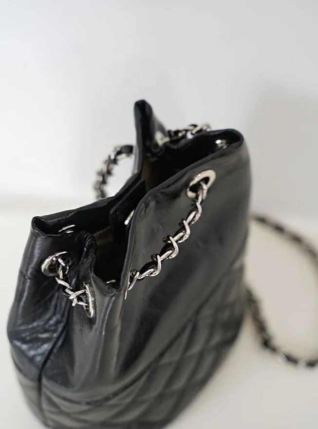 Elegant Calfskin Quilted Chain Bucket Bag | Fashion Quilted Shoulder & Crossbody Bag