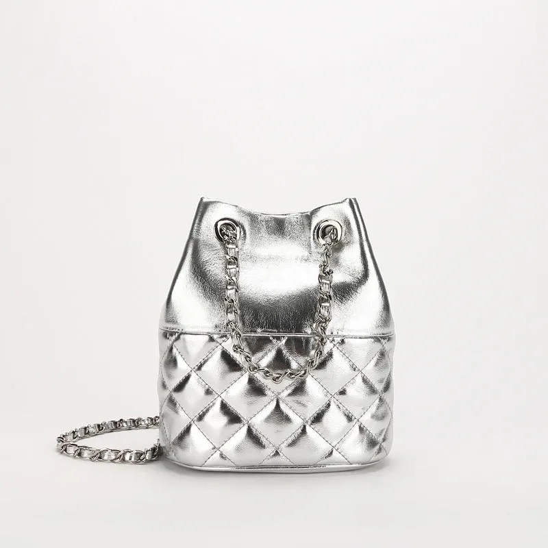 Elegant Calfskin Quilted Chain Bucket Bag | Fashion Quilted Shoulder & Crossbody Bag