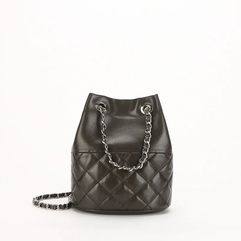 Elegant Calfskin Quilted Chain Bucket Bag | Fashion Quilted Shoulder & Crossbody Bag