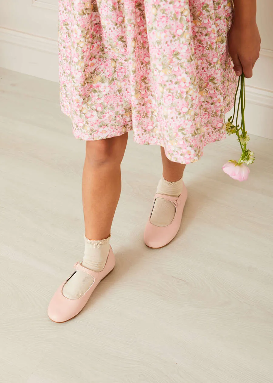 Eloise Floral Print Handsmocked Short Sleeve Dress in Pink (12mths-10yrs)