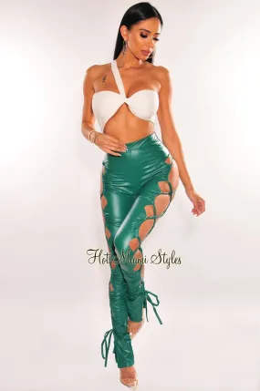 Emerald Faux Leather High Waist Lace Up Sides Pants