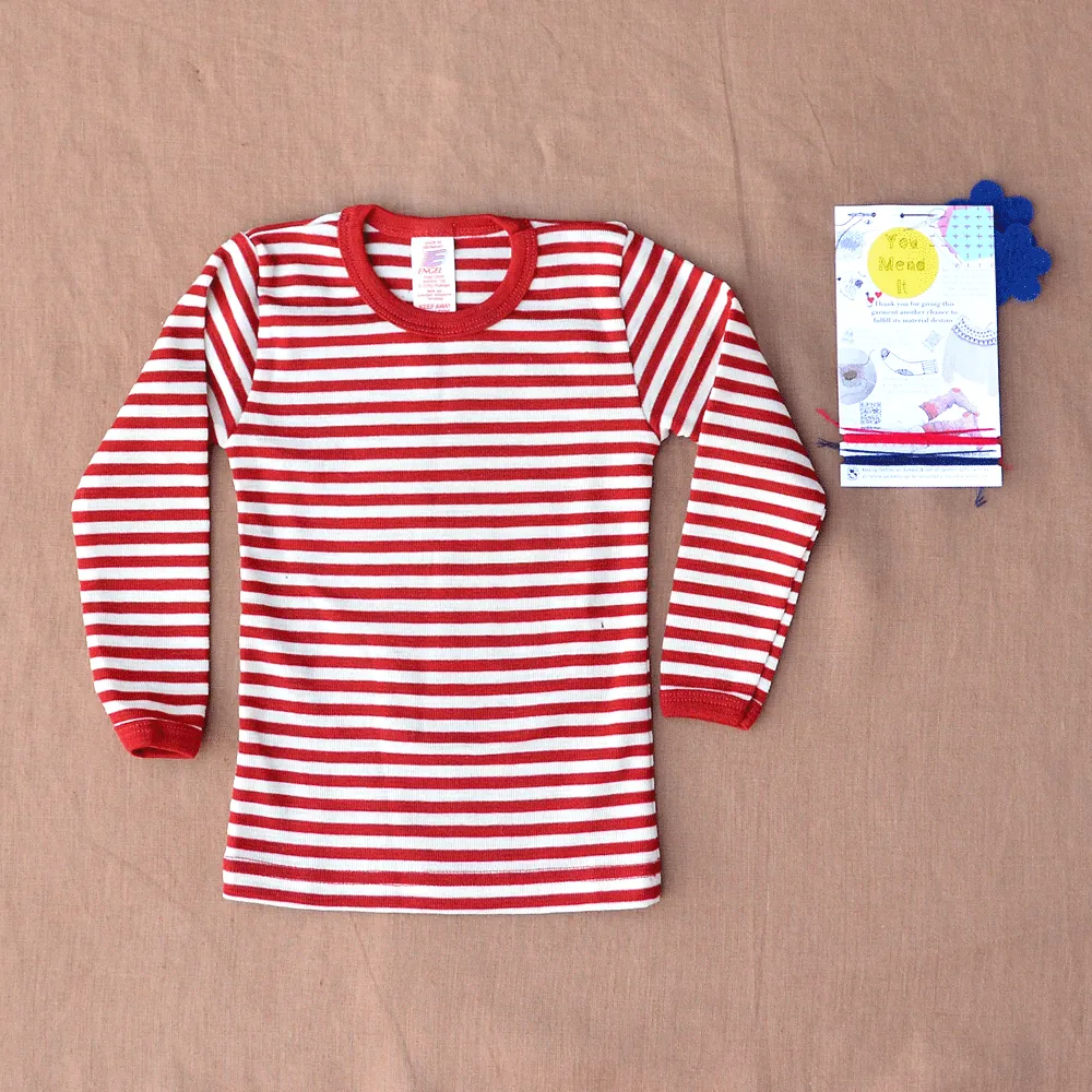 Engel Long Sleeve Top - Organic Merino - Red/Natural Stripes (12-24m) - SECONDS/YOU MEND IT!