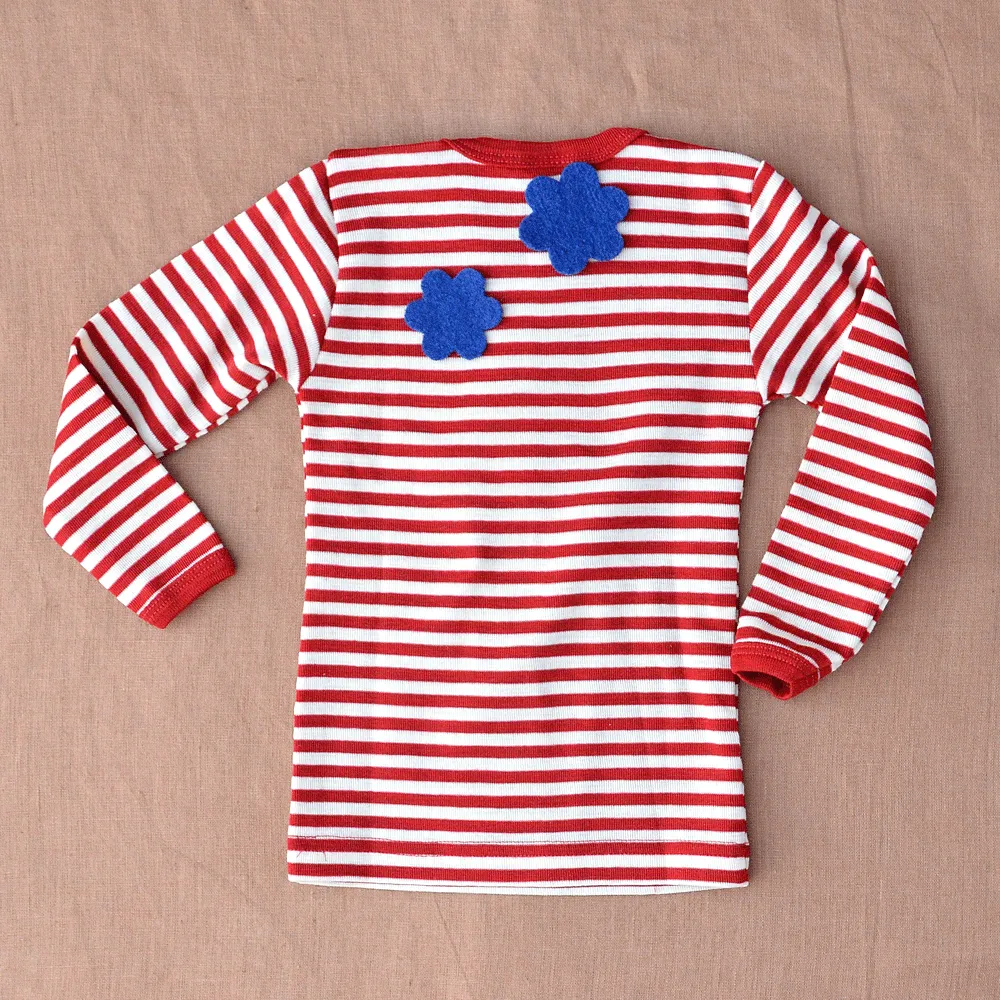 Engel Long Sleeve Top - Organic Merino - Red/Natural Stripes (12-24m) - SECONDS/YOU MEND IT!