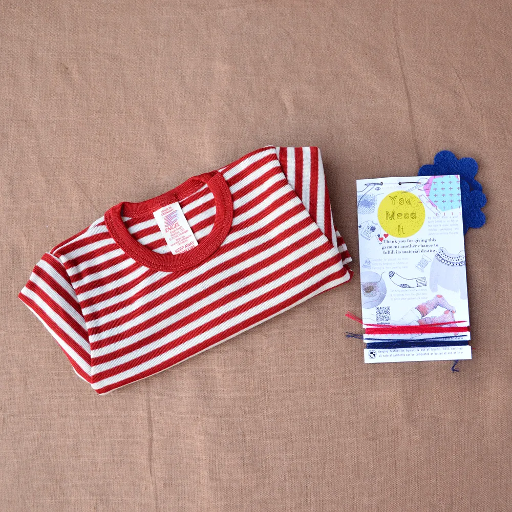 Engel Long Sleeve Top - Organic Merino - Red/Natural Stripes (12-24m) - SECONDS/YOU MEND IT!