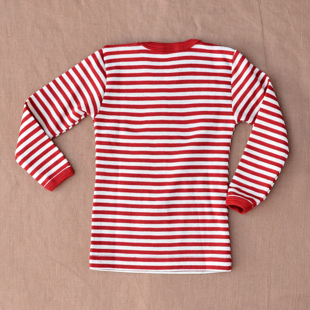 Engel Long Sleeve Top - Organic Merino - Red/Natural Stripes (12-24m) - SECONDS/YOU MEND IT!