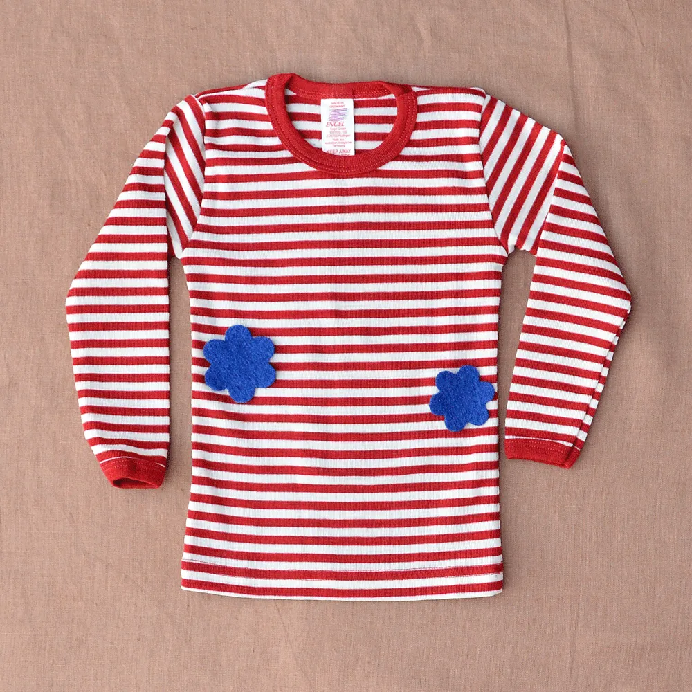 Engel Long Sleeve Top - Organic Merino - Red/Natural Stripes (12-24m) - SECONDS/YOU MEND IT!