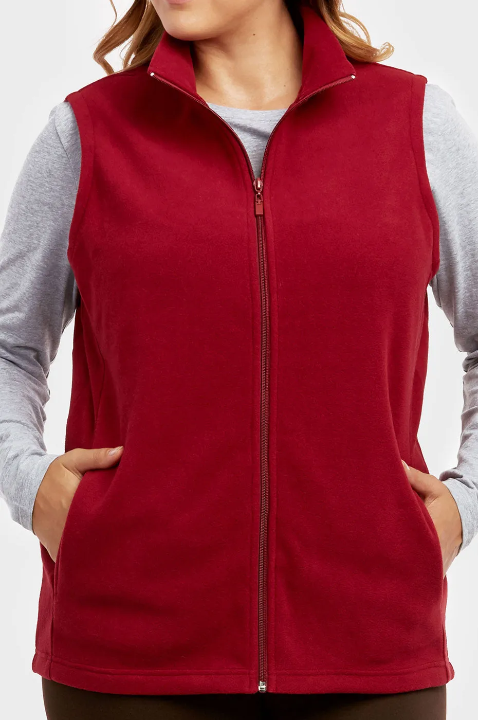 ET TU LADIES POLAR FLEECE VEST PLUS SIZE (LPF100XE_BURGUNDY)