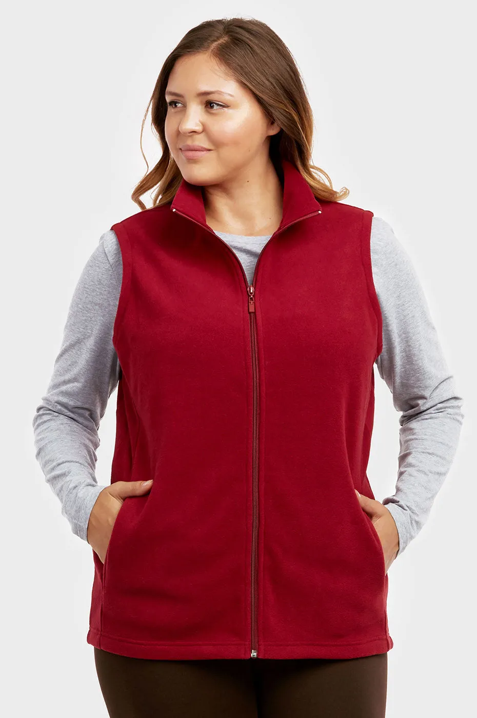 ET TU LADIES POLAR FLEECE VEST PLUS SIZE (LPF100XE_BURGUNDY)