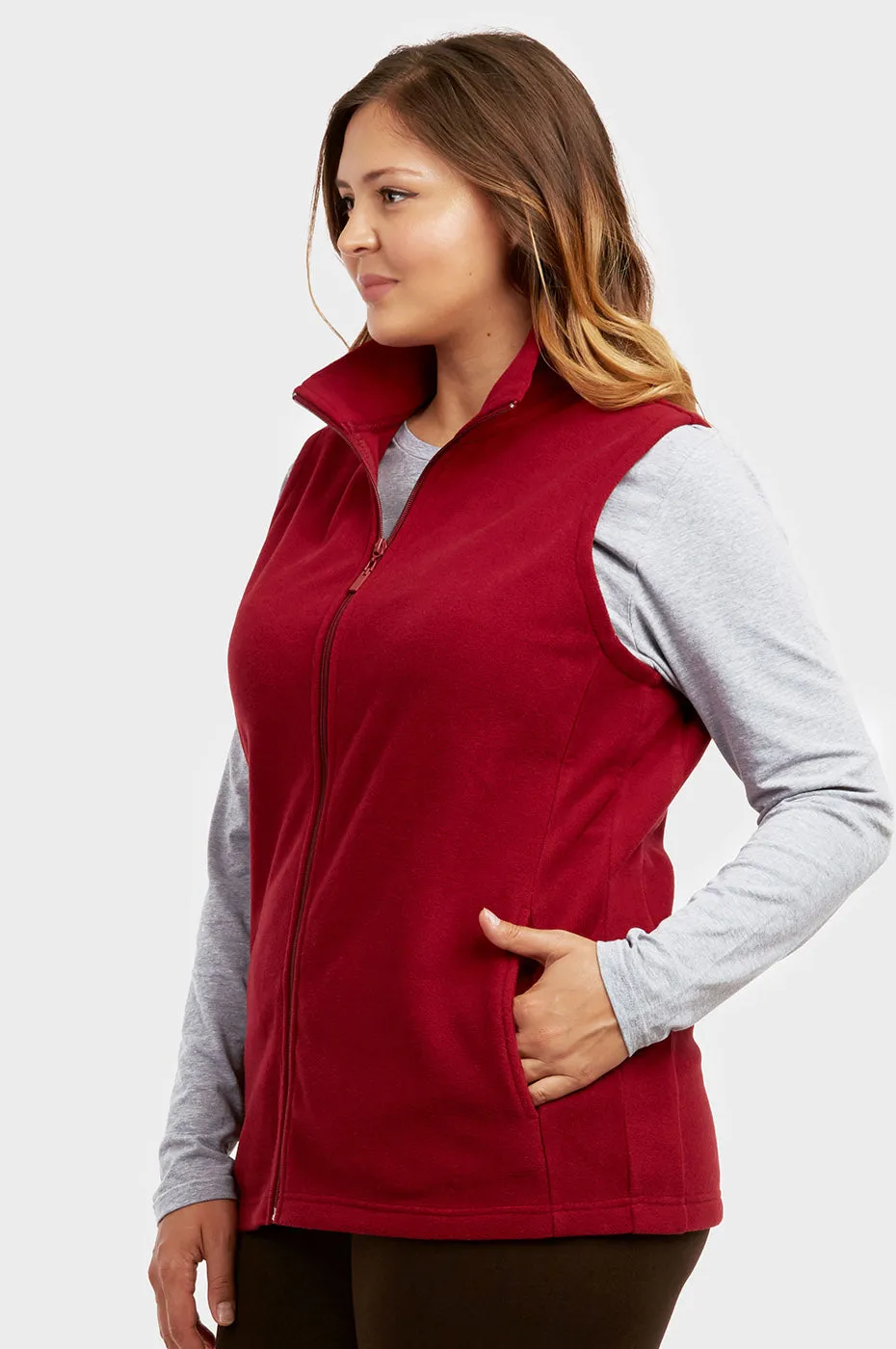 ET TU LADIES POLAR FLEECE VEST PLUS SIZE (LPF100XE_BURGUNDY)