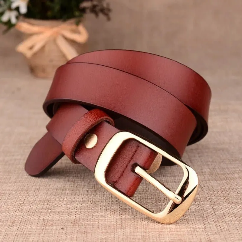 Genuine Leather Belts for Women - Trendy Solid Pattern, 3.8cm Buckle Width