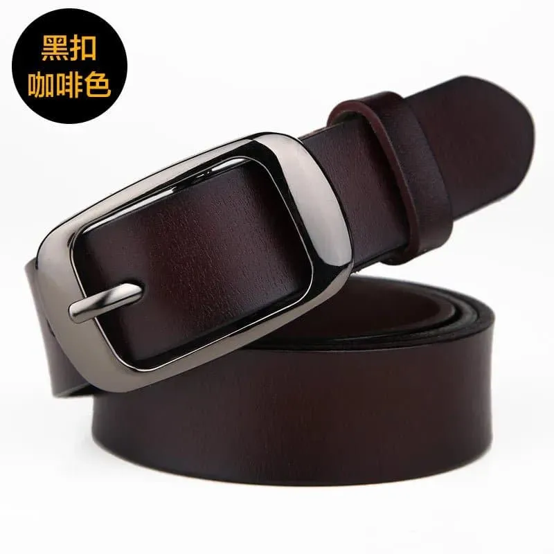 Genuine Leather Belts for Women - Trendy Solid Pattern, 3.8cm Buckle Width