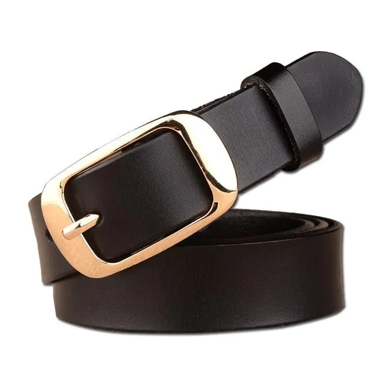 Genuine Leather Belts for Women - Trendy Solid Pattern, 3.8cm Buckle Width