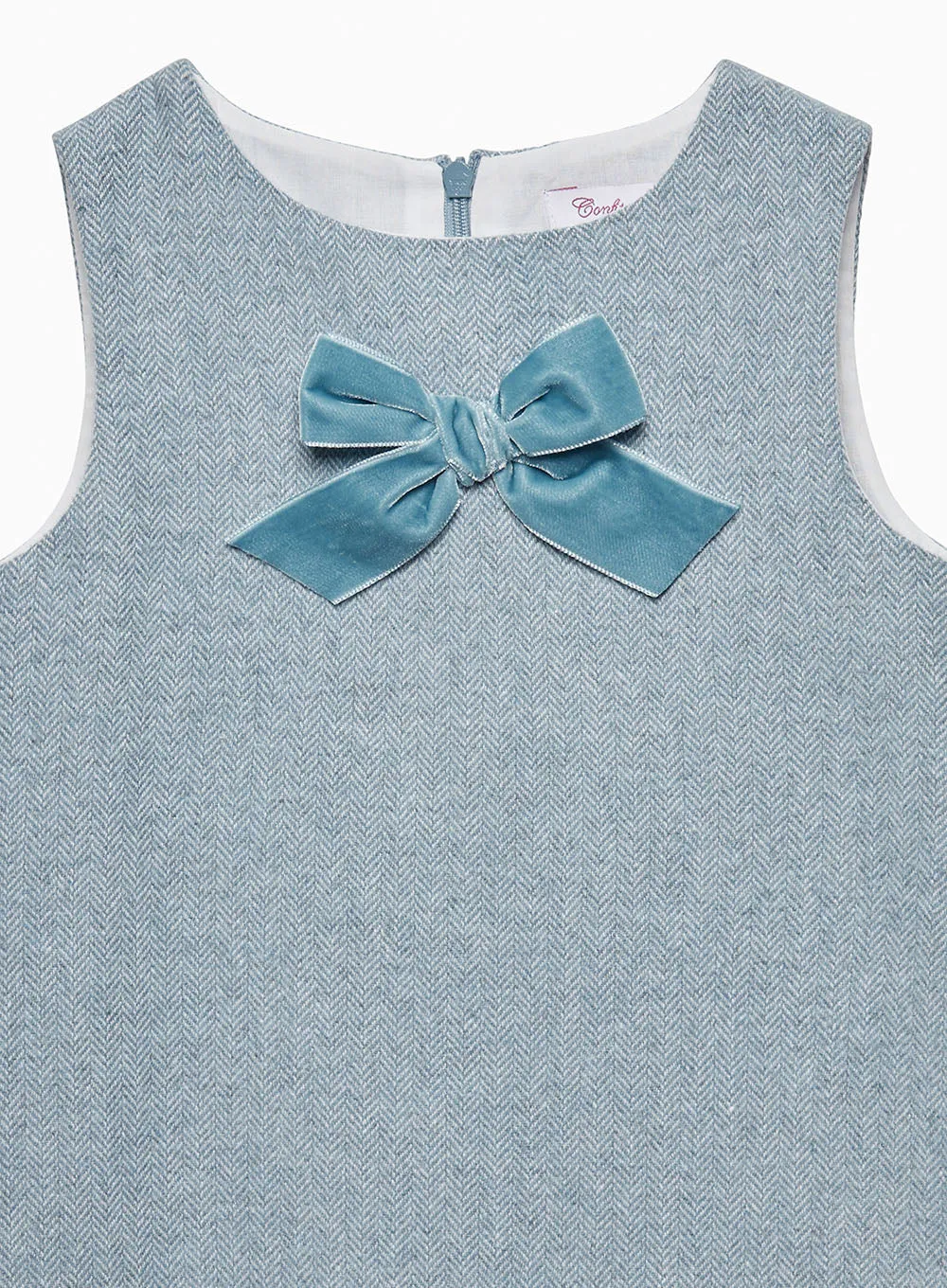 Georgina Bow Dress in Blue Herringbone