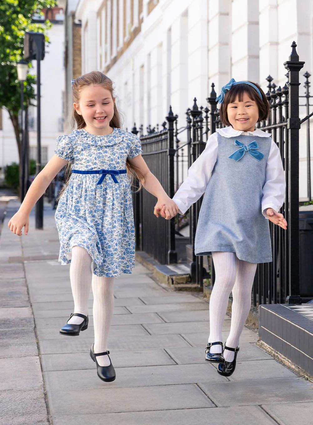 Georgina Bow Dress in Blue Herringbone