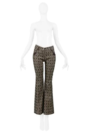 GIANFRANCO FERRE BROWN LOGO PANTS WITH LEATHER TRIM 2006