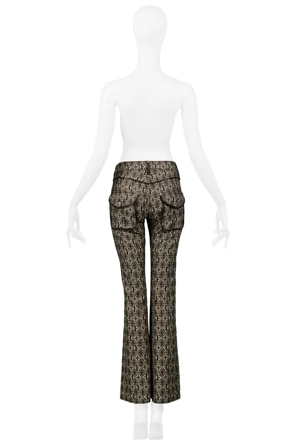 GIANFRANCO FERRE BROWN LOGO PANTS WITH LEATHER TRIM 2006