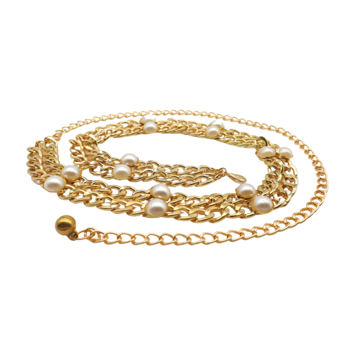 Gold Metal Chain Links Belt Pearl Beads S M