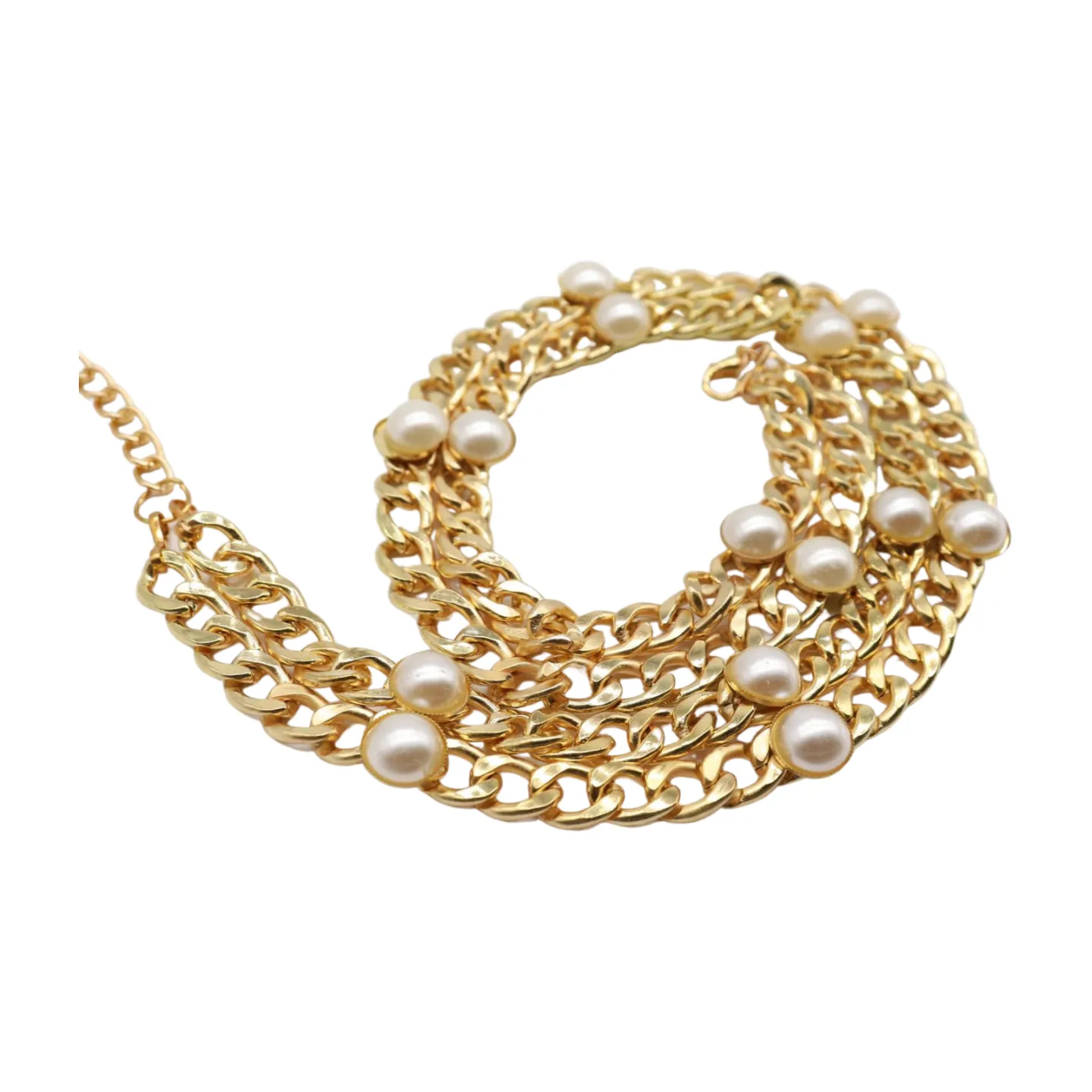 Gold Metal Chain Links Belt Pearl Beads S M