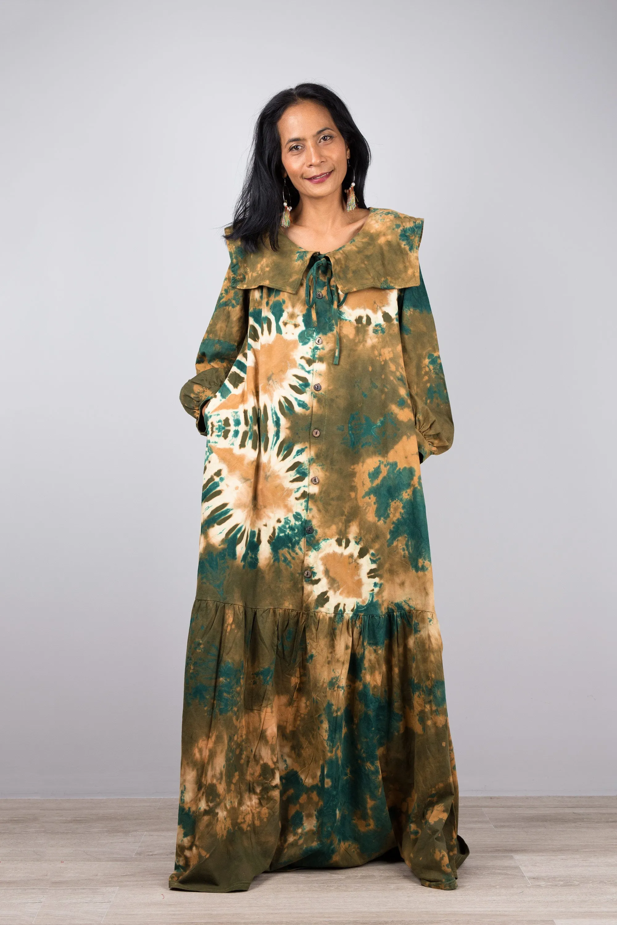 Green Tie Dye Dress with ruffle