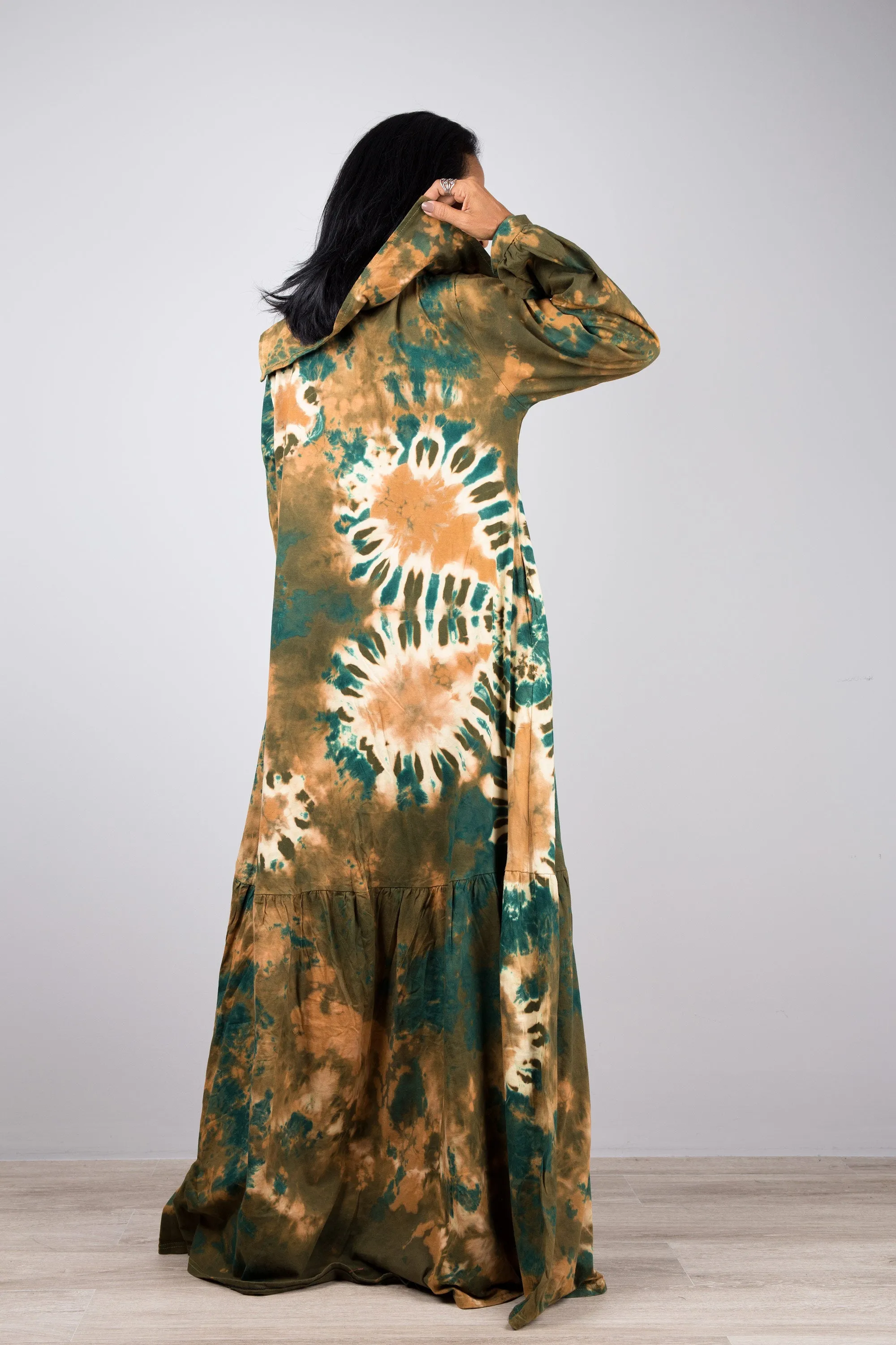 Green Tie Dye Dress with ruffle