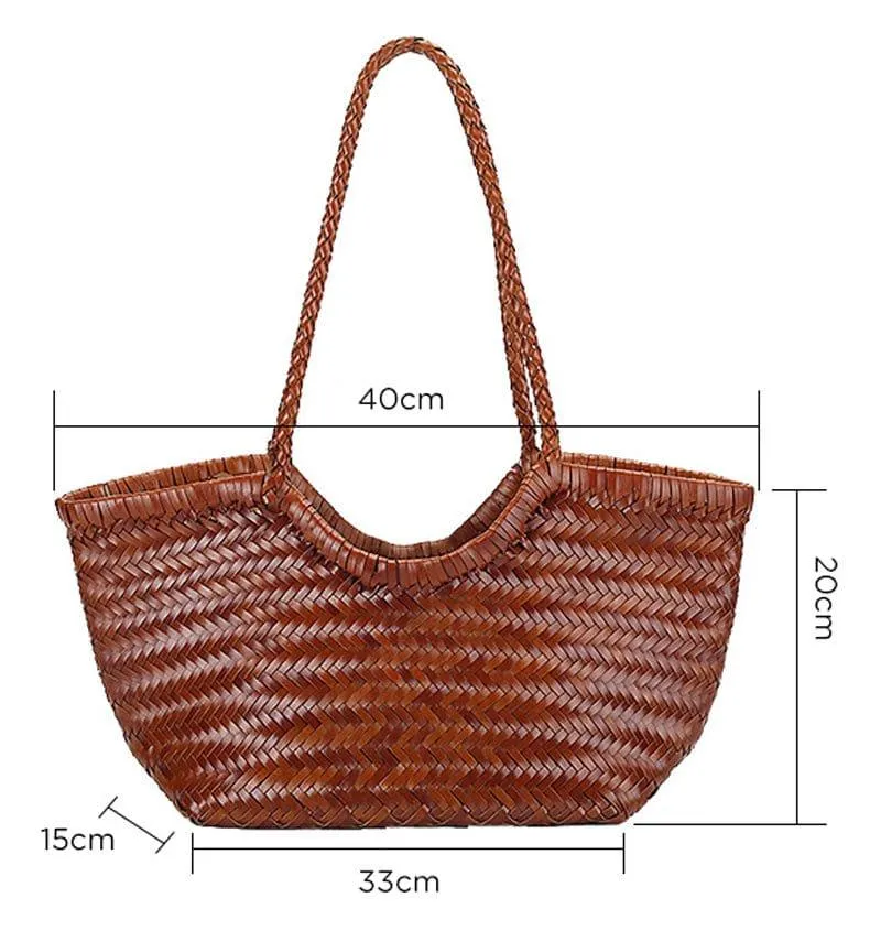 Handcrafted Woven Leather Tote Bag, Leather Hand Woven Triple Jump Bamboo Style Ladies HOBO Bag, Summer Holiday Bag, Women Woven Bag