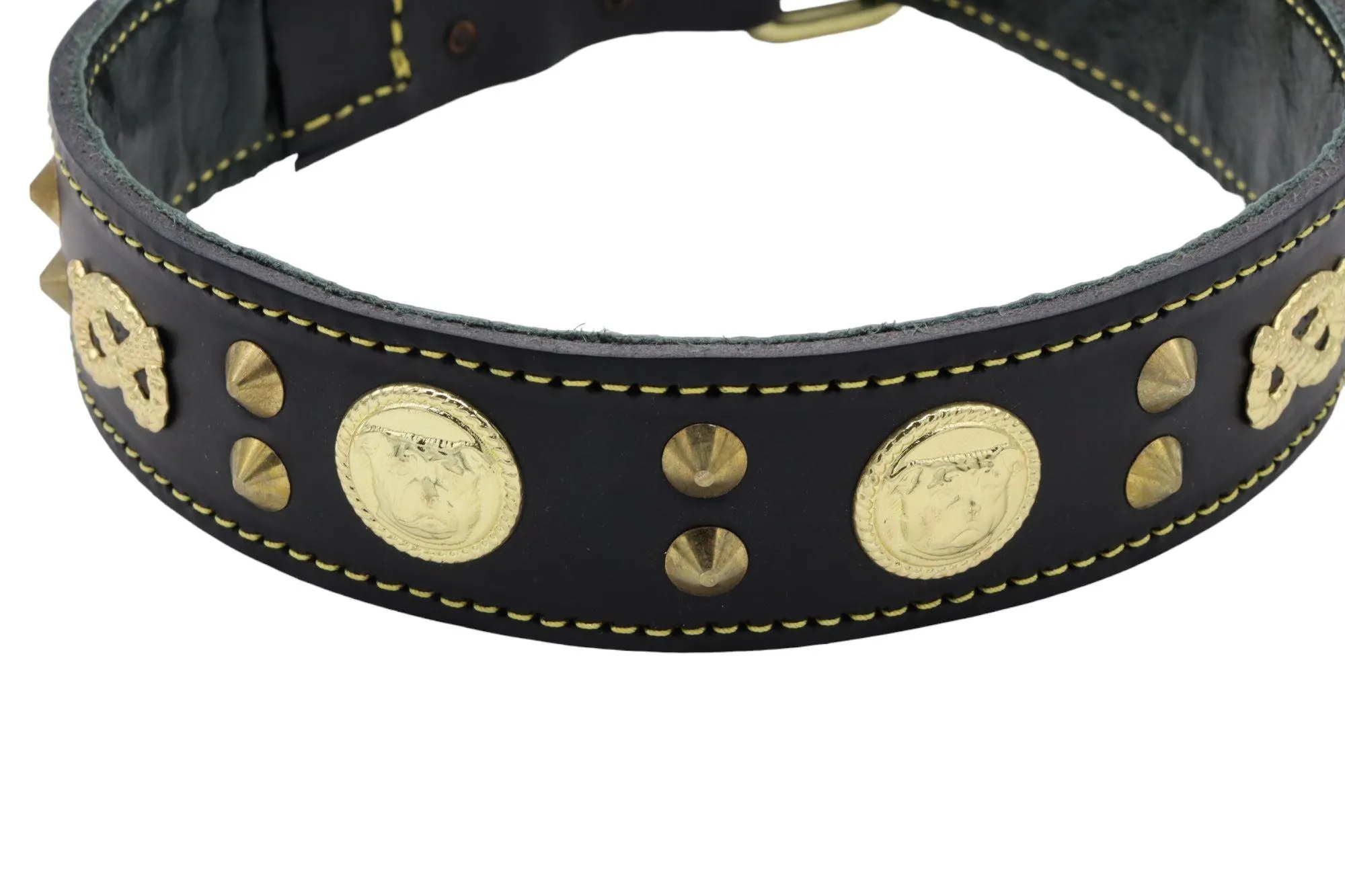 Handmade Leather Staffordshire Bull Terrier Collar with Unique Knot, Studs, and Emblem