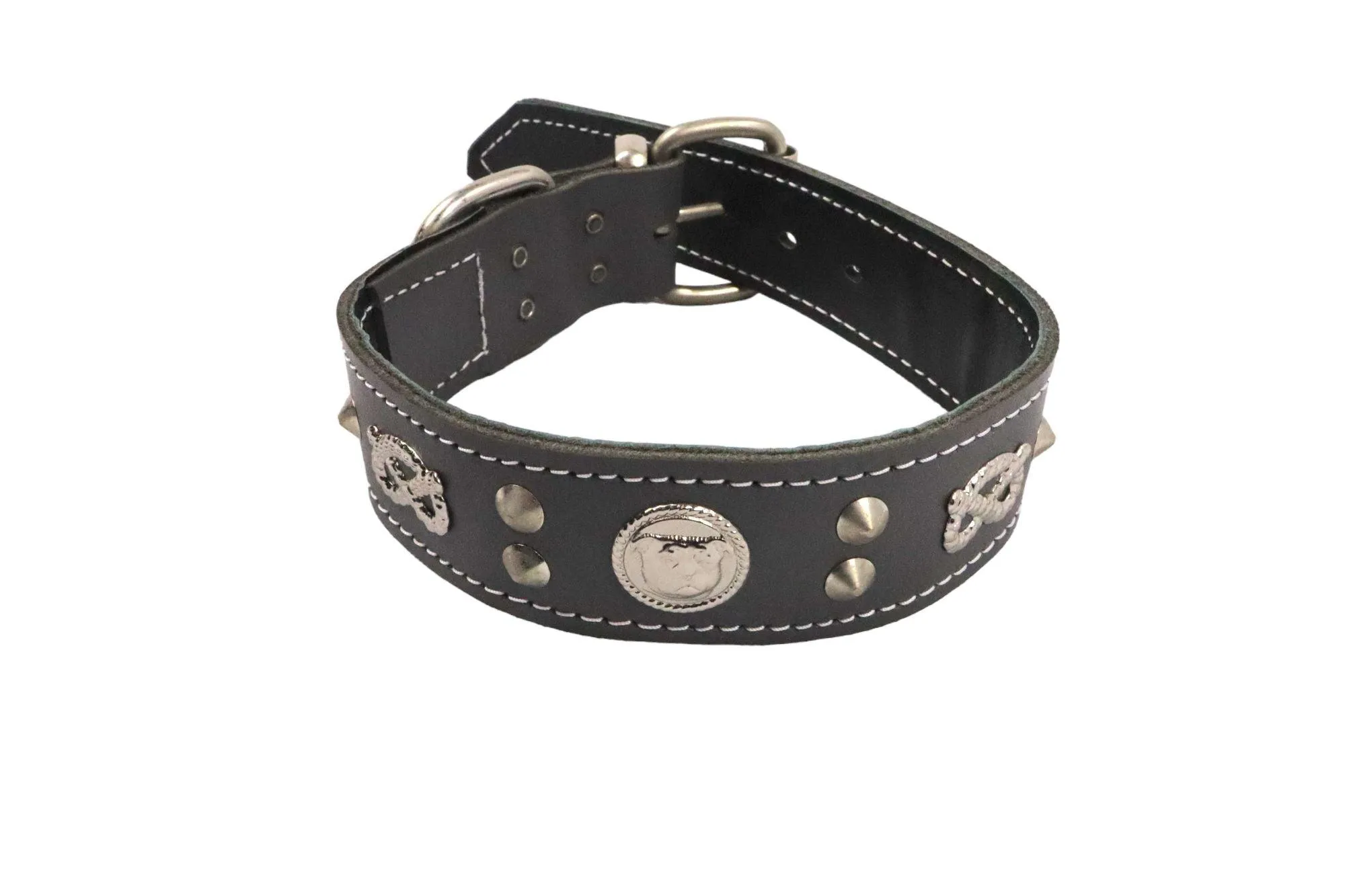 Handmade Leather Staffordshire Bull Terrier Collar with Unique Knot, Studs, and Emblem