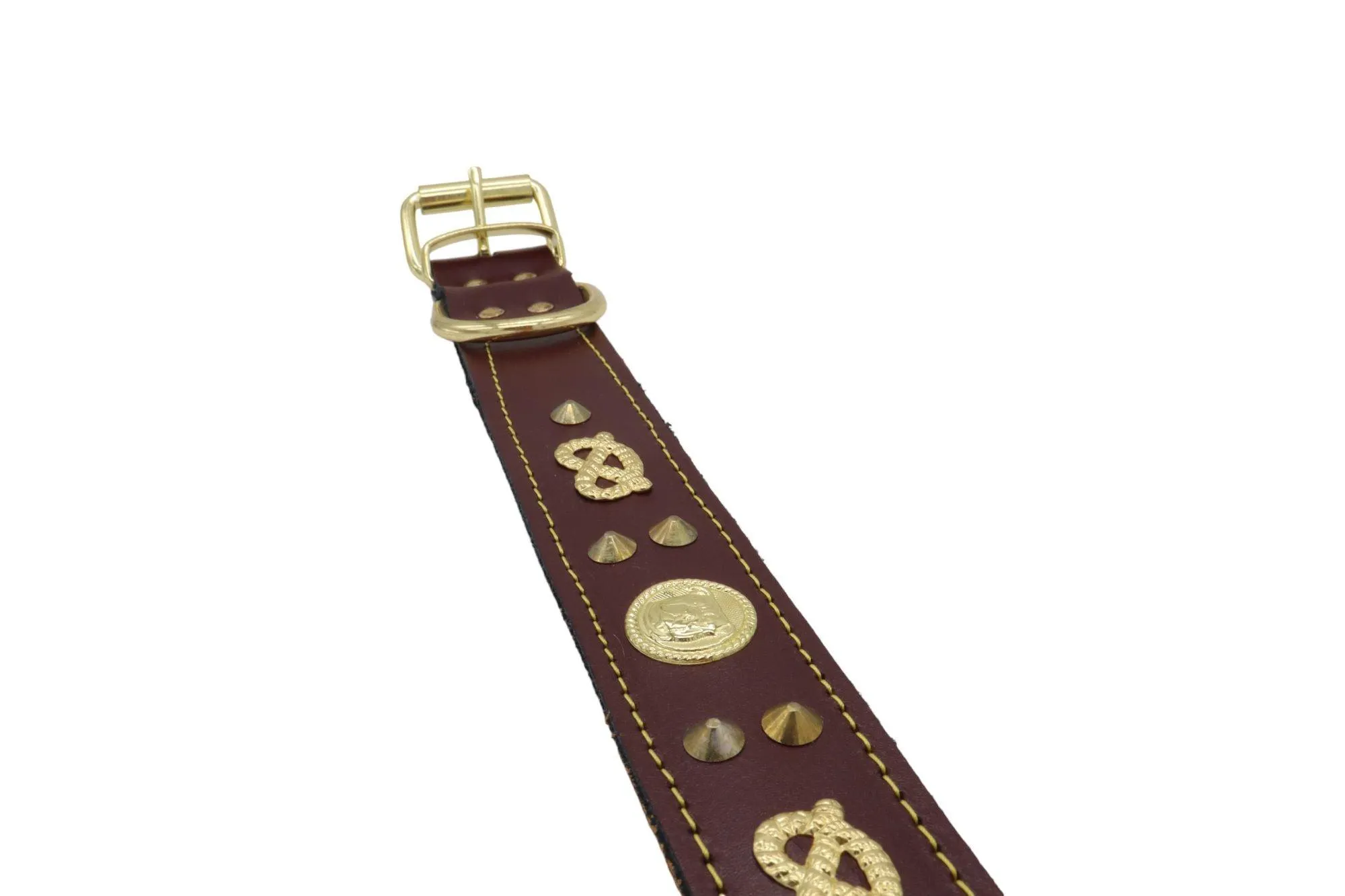 Handmade Leather Staffordshire Bull Terrier Collar with Unique Knot, Studs, and Emblem