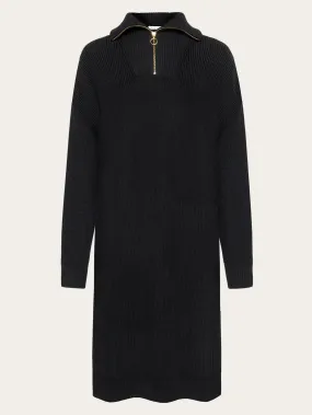 Heavy rib half zip knit dress - Black Jet