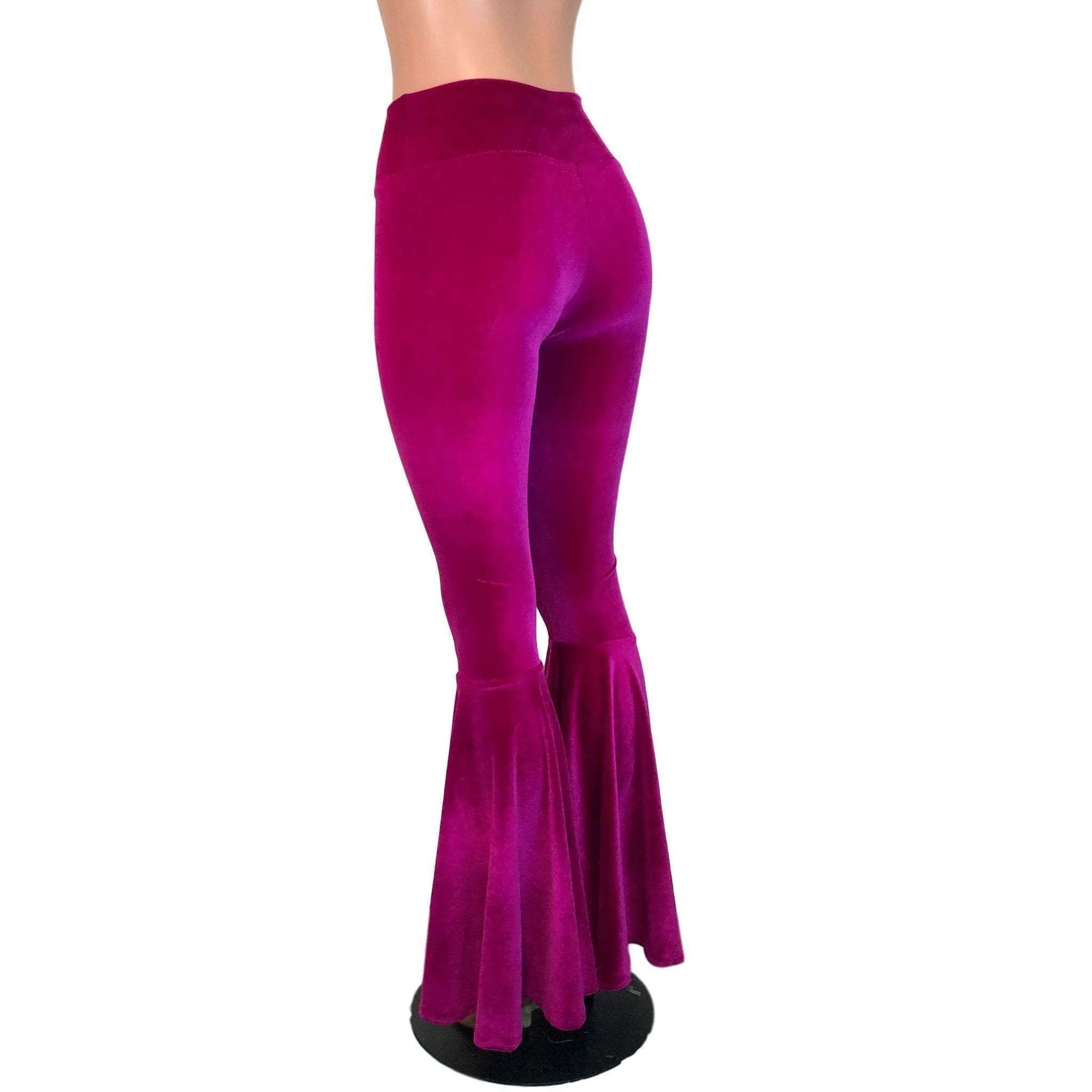 High Waist Bell Bottoms - Fuchsia Pink Velvet