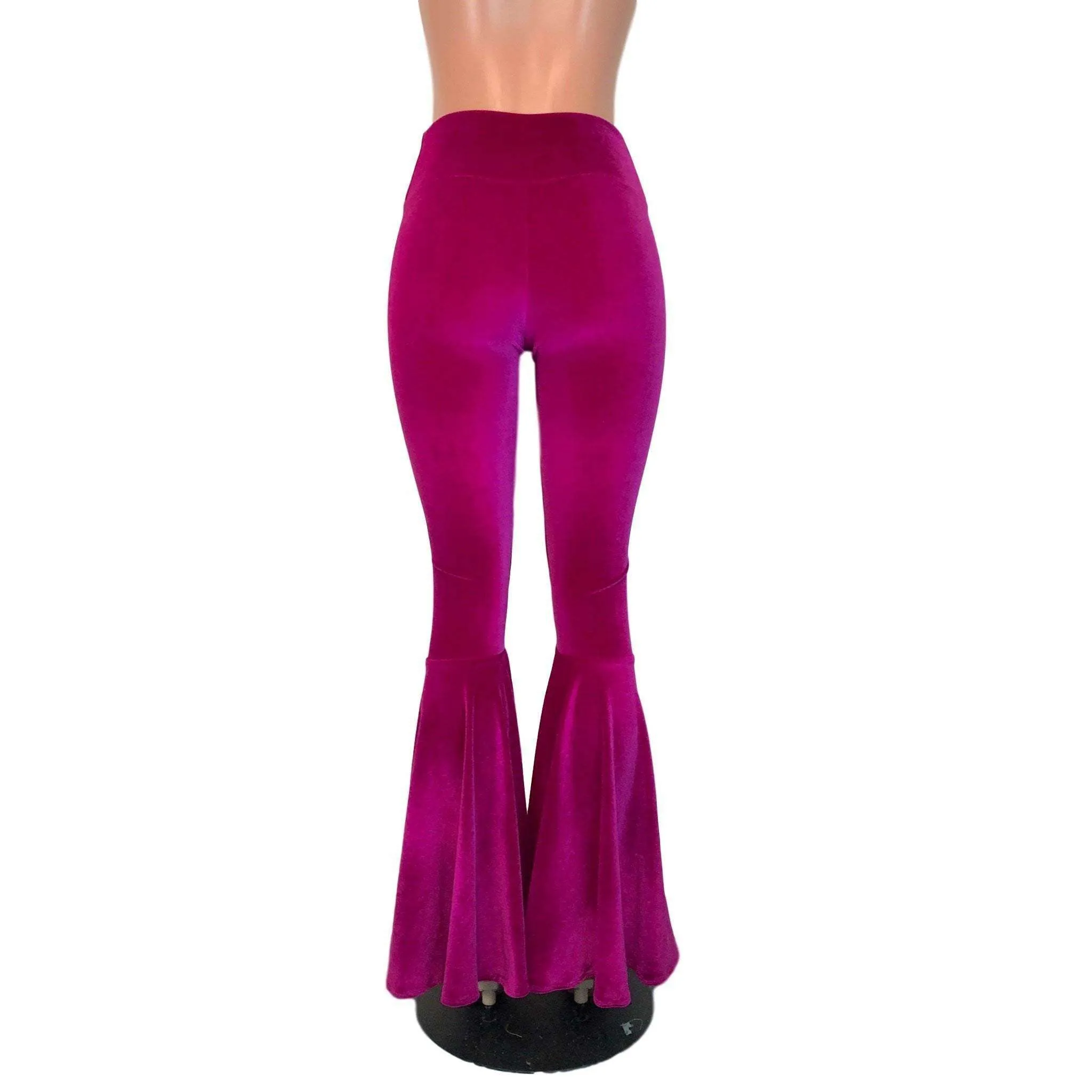 High Waist Bell Bottoms - Fuchsia Pink Velvet