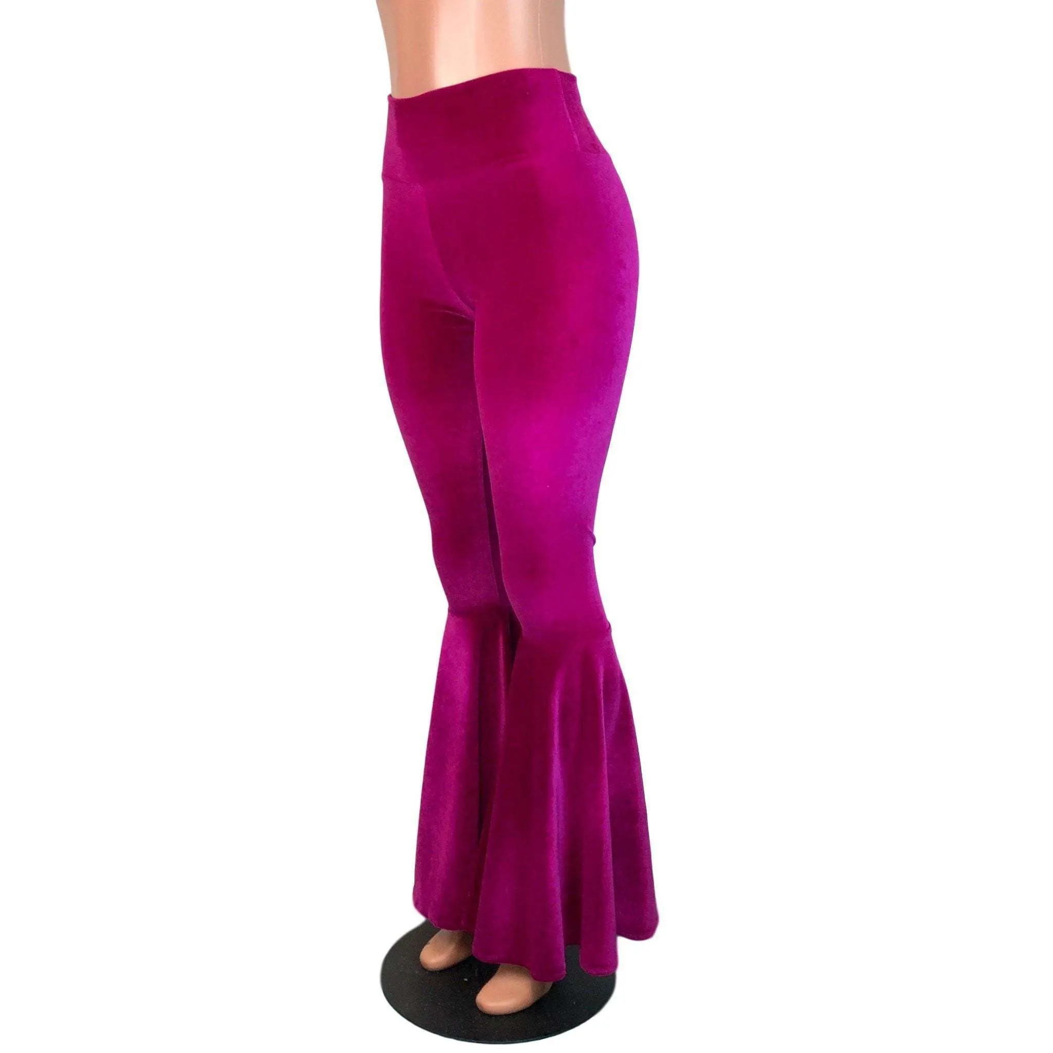 High Waist Bell Bottoms - Fuchsia Pink Velvet