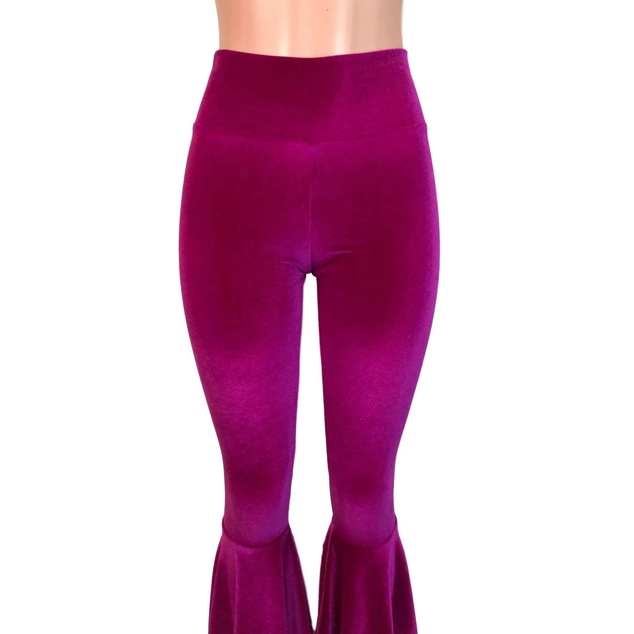 High Waist Bell Bottoms - Fuchsia Pink Velvet