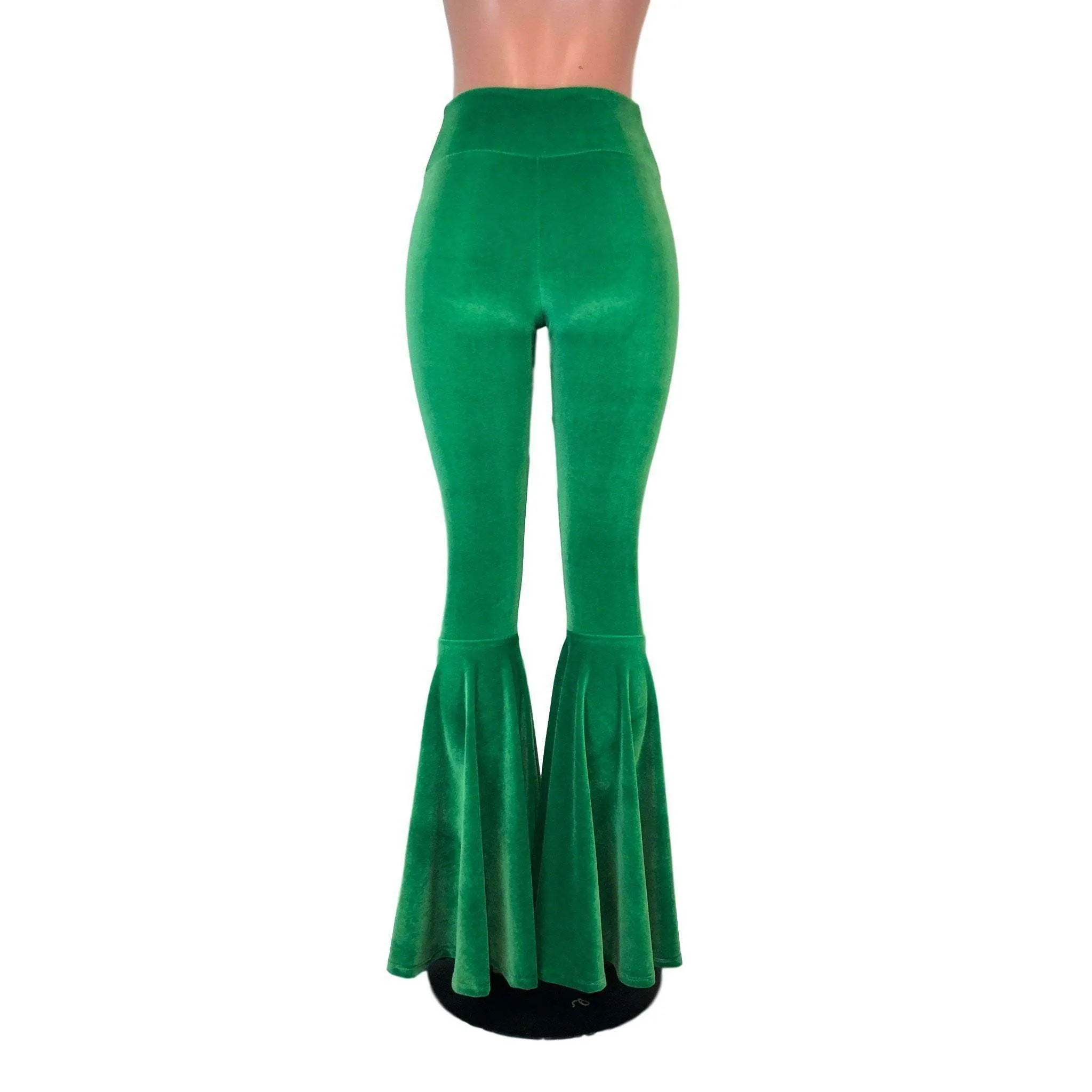 High Waist Bell Bottoms - Kelly Green Velvet