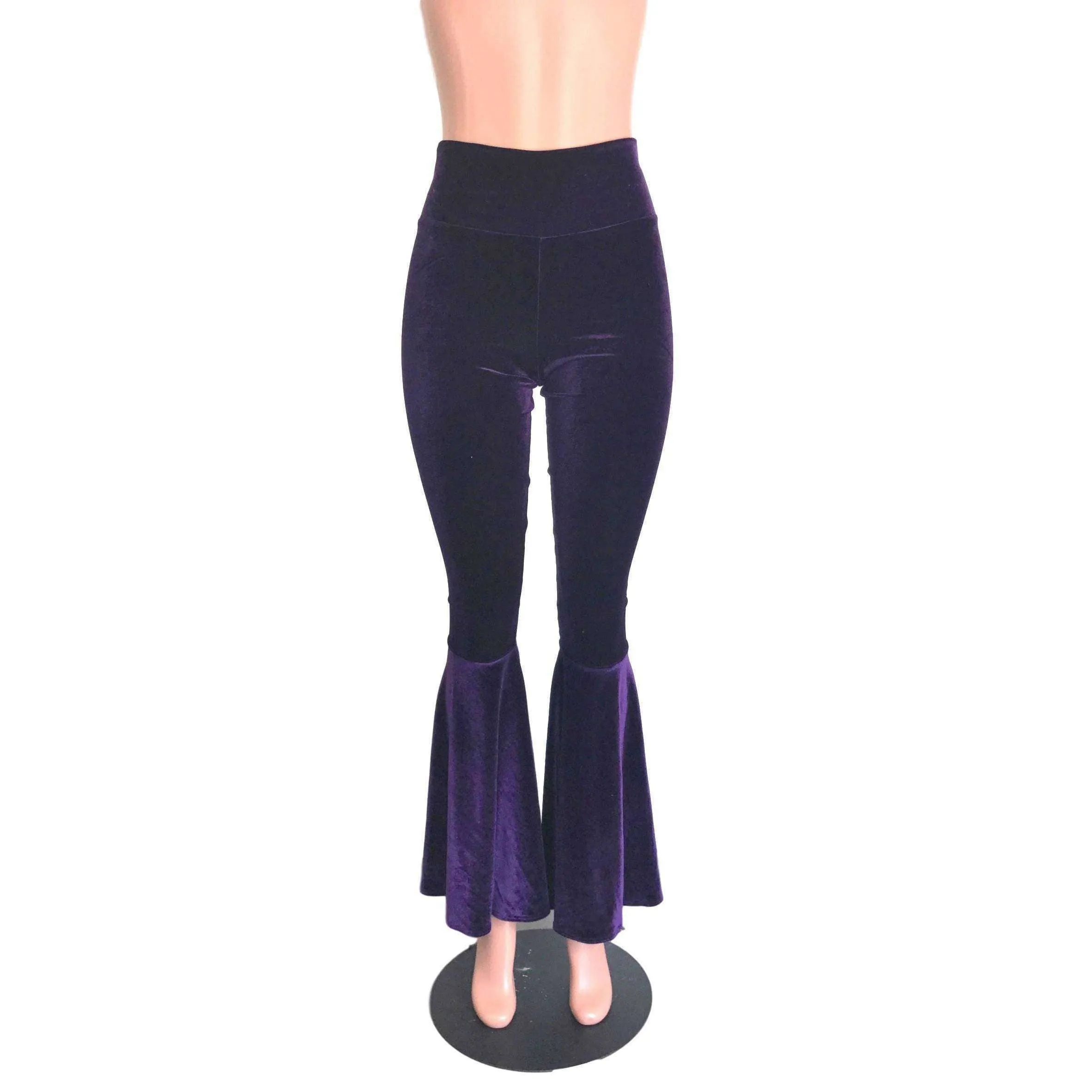 High Waist Bell Bottoms - Purple Velvet