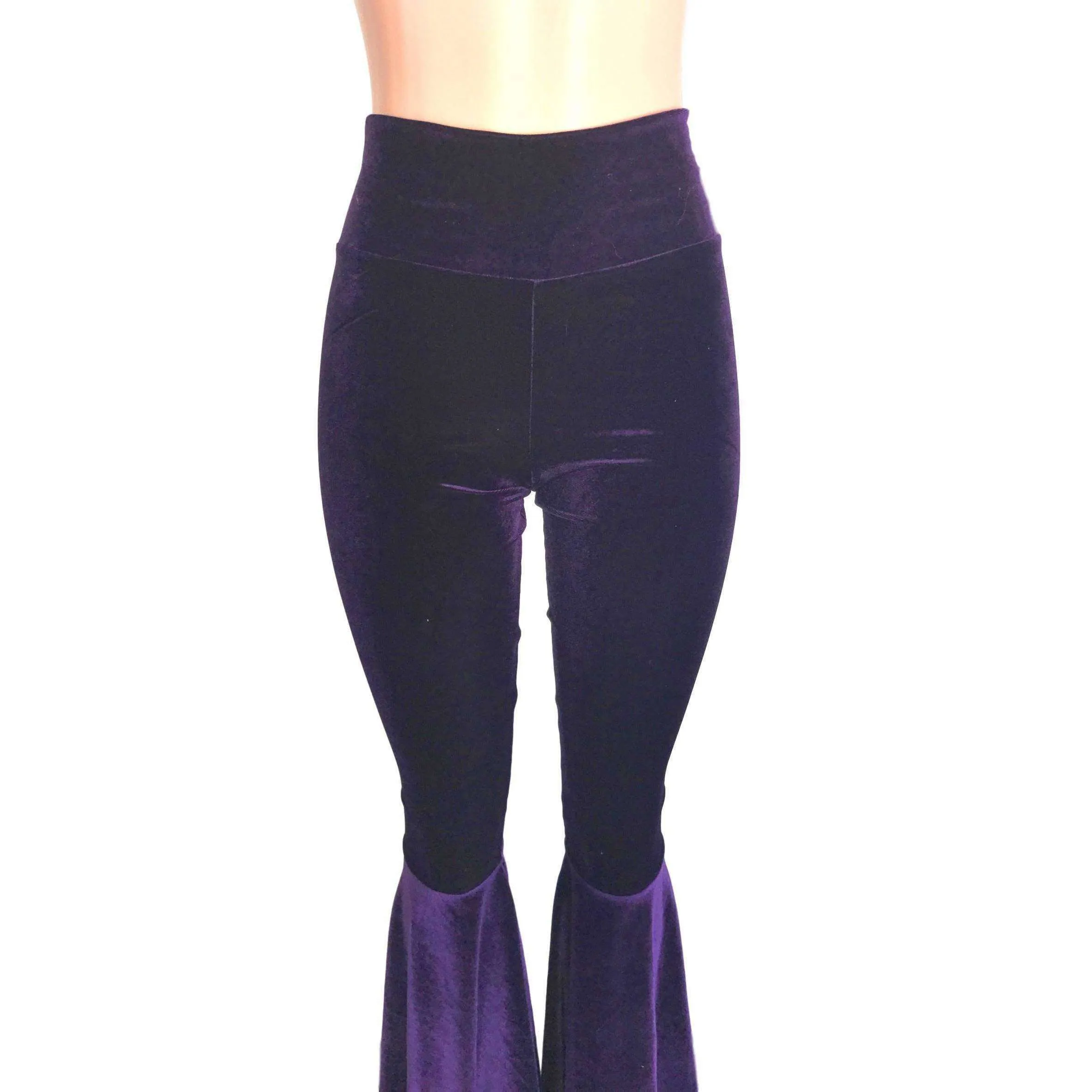 High Waist Bell Bottoms - Purple Velvet