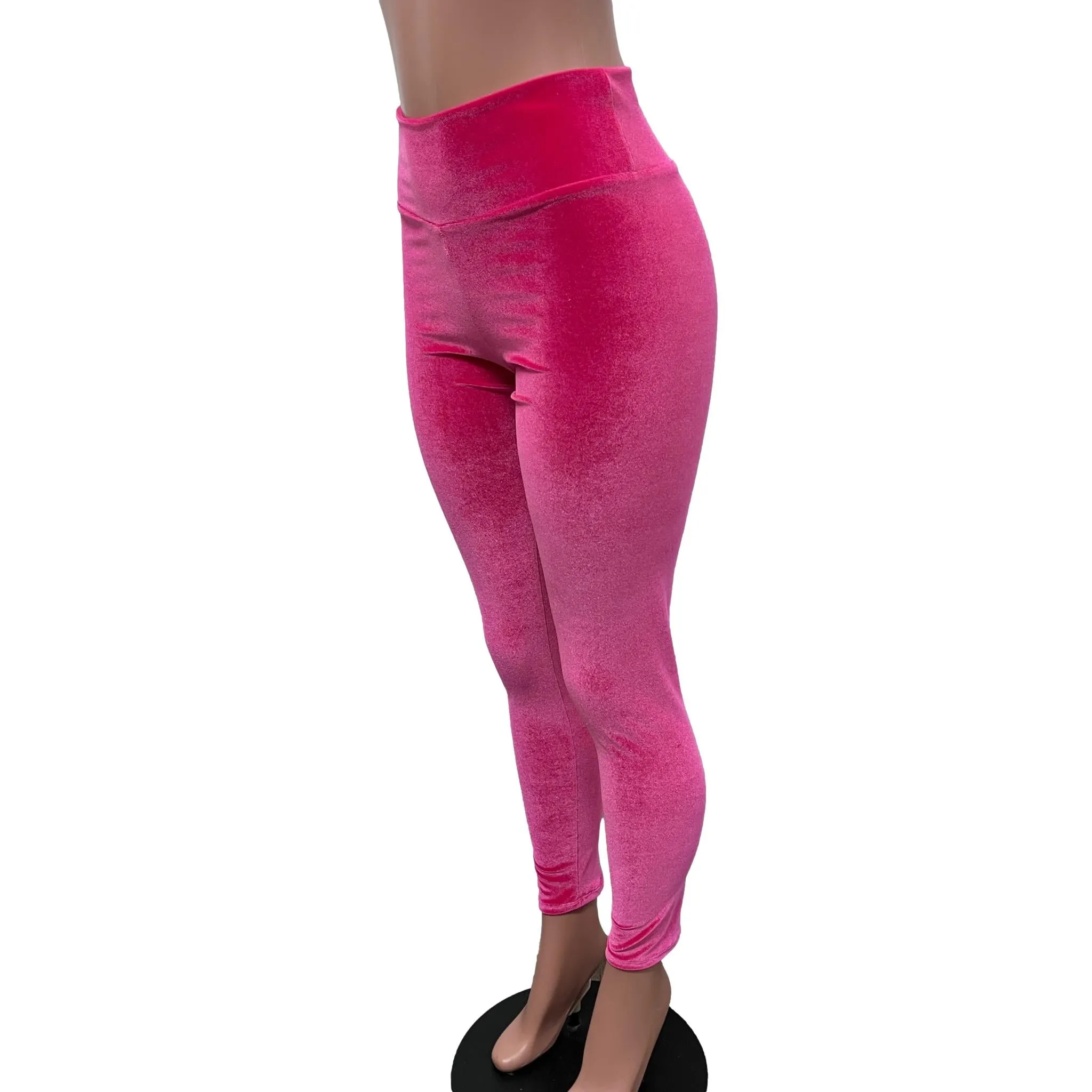 Hot Pink Velvet High Waisted Leggings Pants