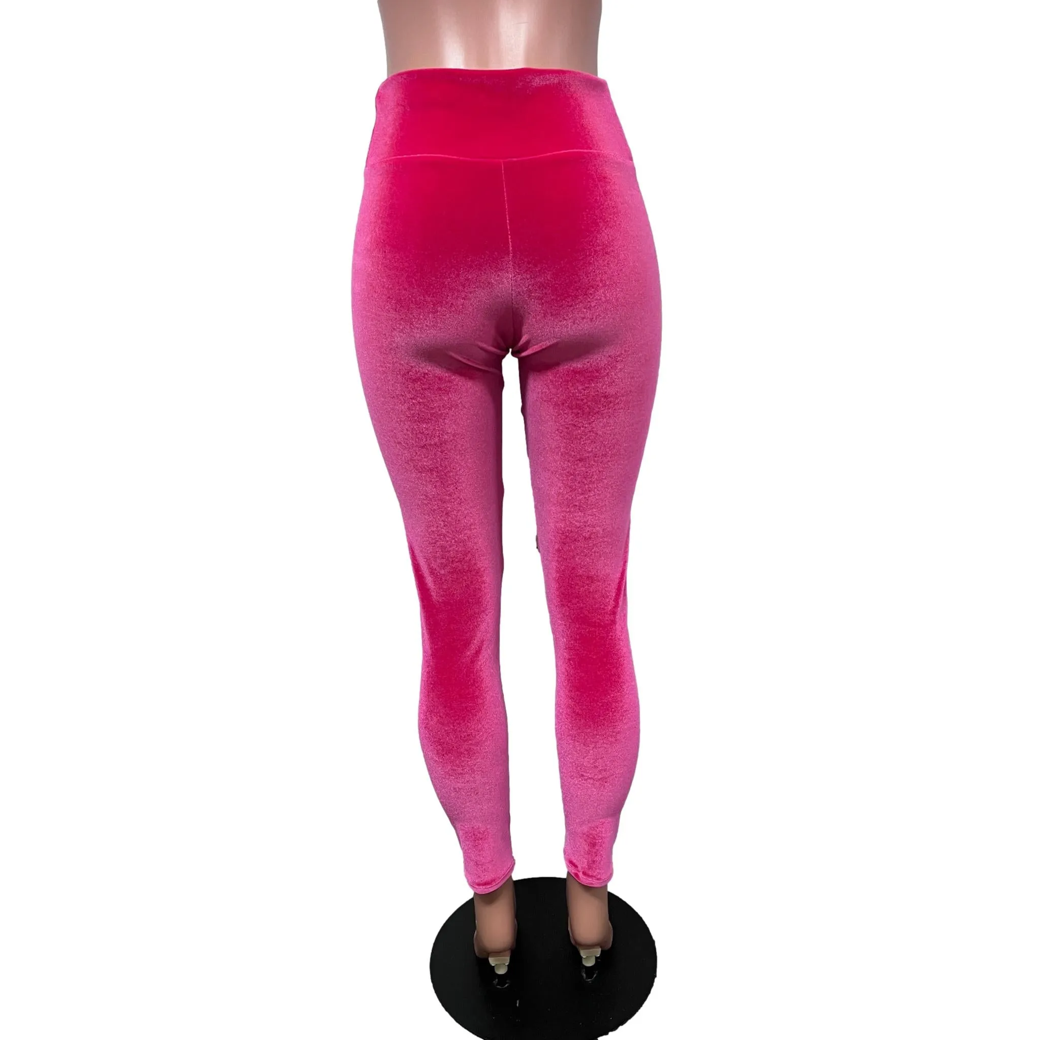 Hot Pink Velvet High Waisted Leggings Pants