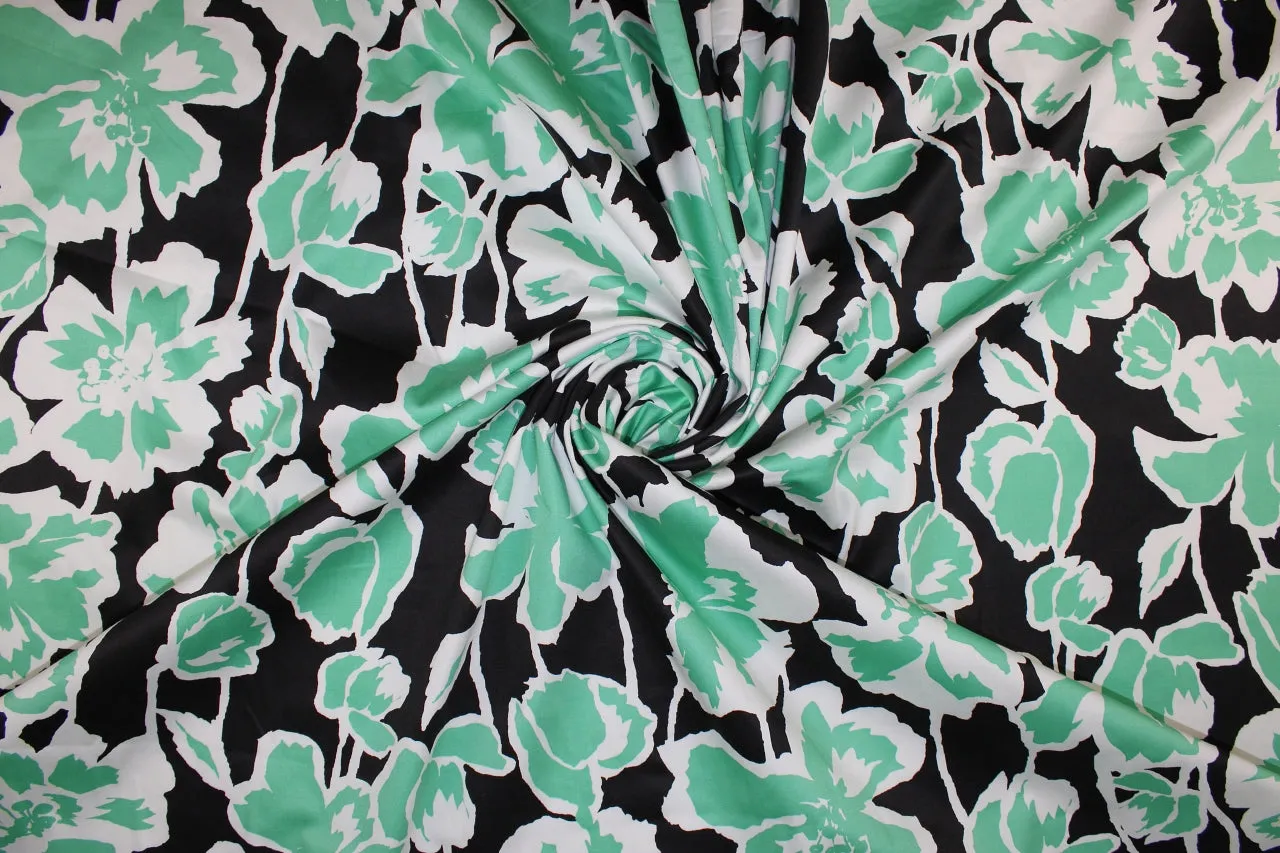 How Green Was My...Floral Cotton Shirting - Green/Black/White