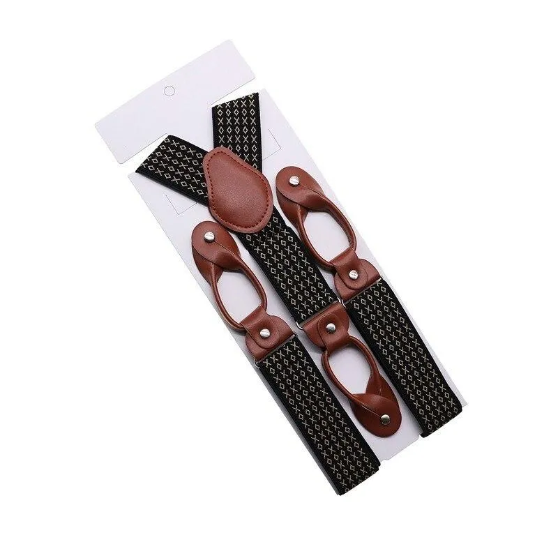 Hugo Brown Leather Button End Tuxedo Suspenders 35mm