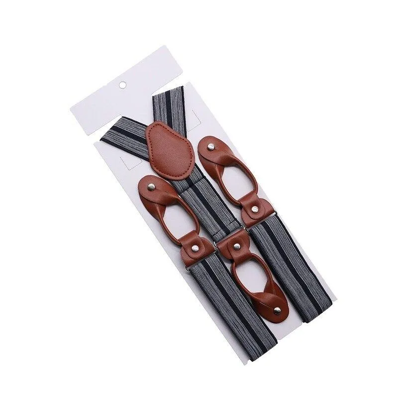 Hugo Brown Leather Button End Tuxedo Suspenders 35mm