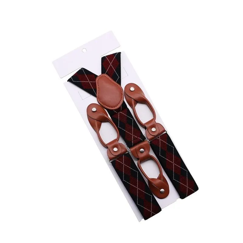 Hugo Brown Leather Button End Tuxedo Suspenders 35mm