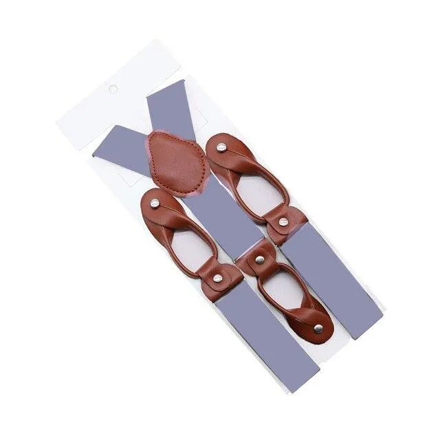 Hugo Brown Leather Button End Tuxedo Suspenders 35mm