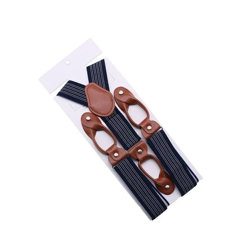 Hugo Brown Leather Button End Tuxedo Suspenders 35mm