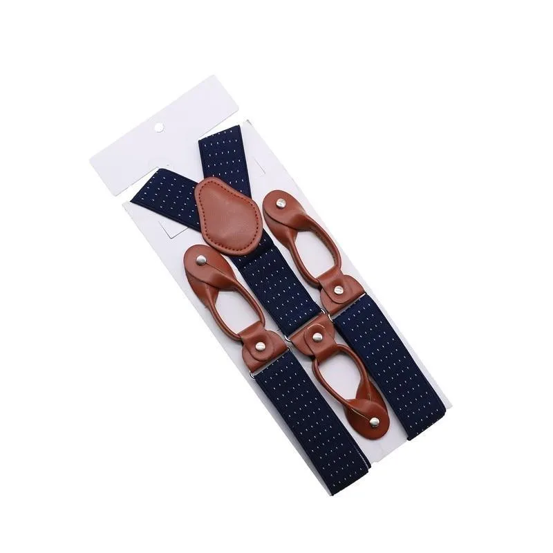 Hugo Brown Leather Button End Tuxedo Suspenders 35mm