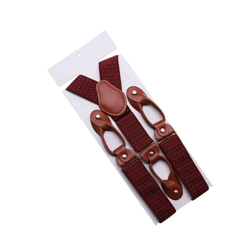 Hugo Brown Leather Button End Tuxedo Suspenders 35mm