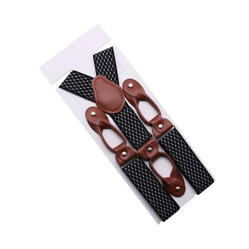 Hugo Brown Leather Button End Tuxedo Suspenders 35mm