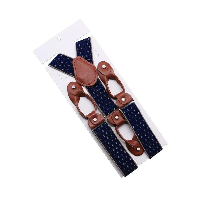 Hugo Brown Leather Button End Tuxedo Suspenders 35mm