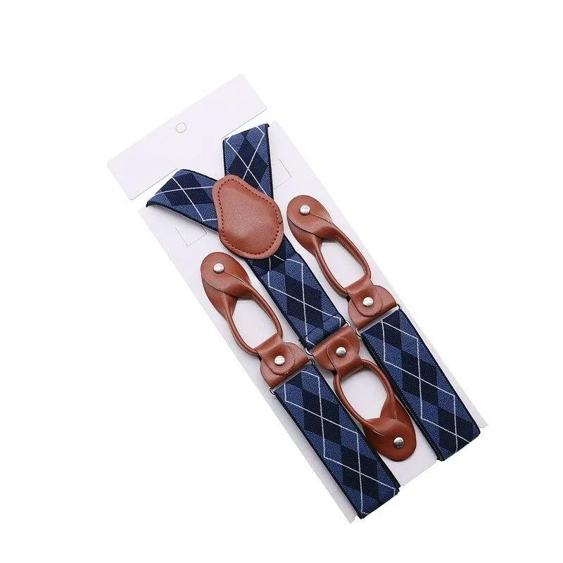 Hugo Brown Leather Button End Tuxedo Suspenders 35mm