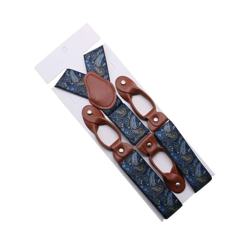 Hugo Brown Leather Button End Tuxedo Suspenders 35mm